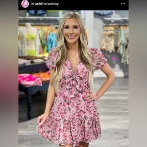 Floral Pink Front Tie Dress